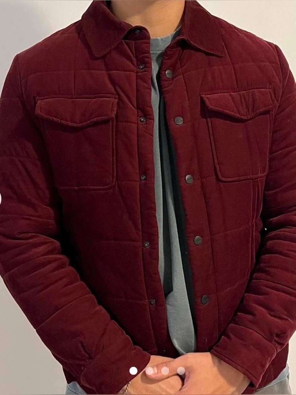 Zara Man Basic Burgundy Quilted Corduroy Snap Button Jacket / Shacket